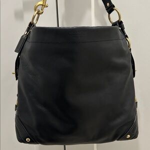 Coach Carly Hobo Bag in Black Leather with Gold Hardware & Turnlocks